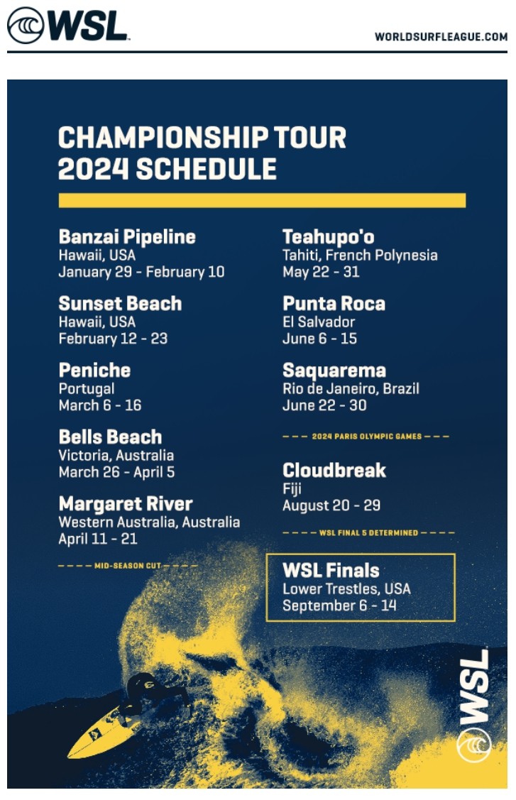 WSL Championship Tour 2024 Schedule Surf Forum SoulSurfers